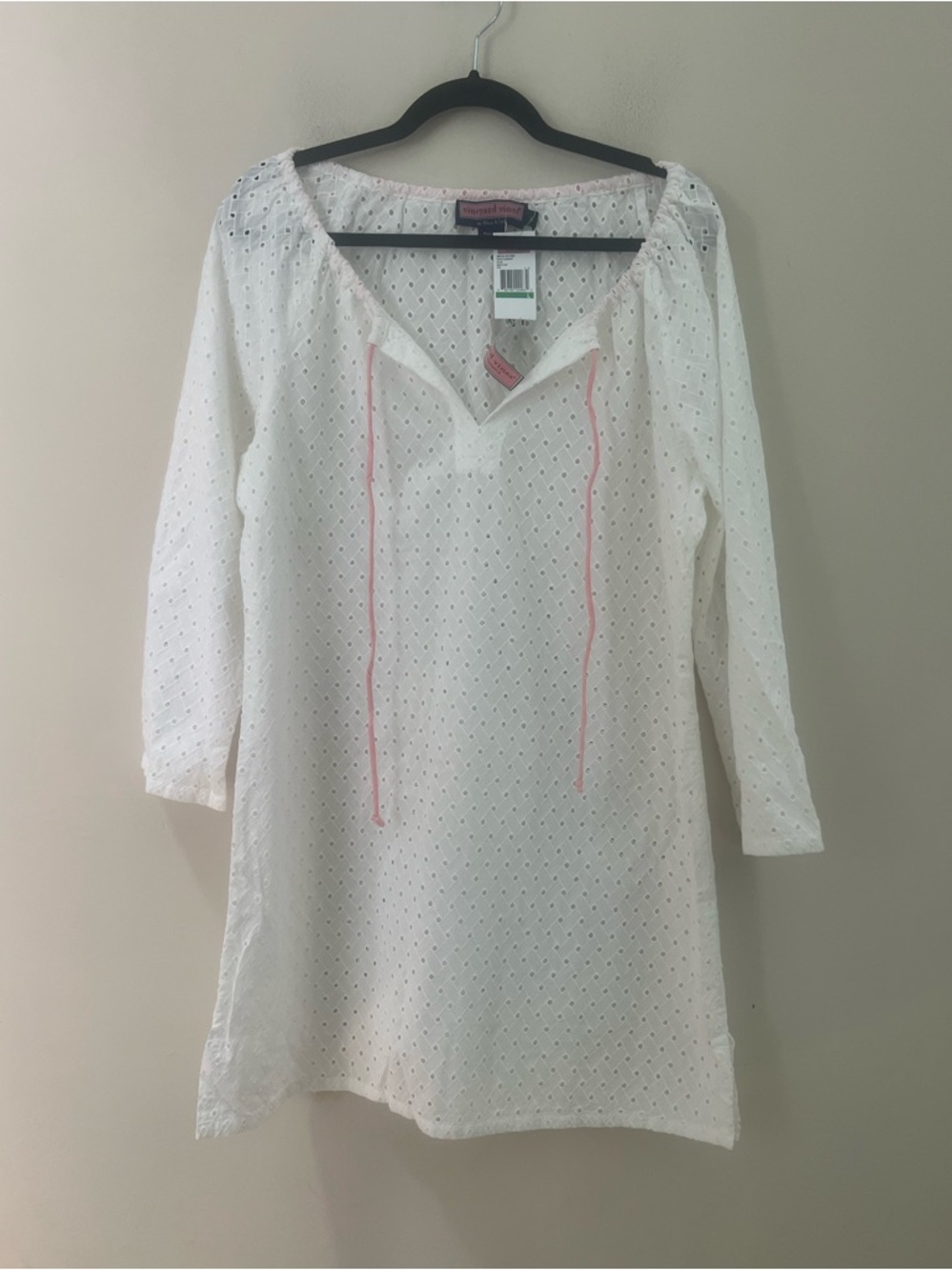 Vineyard Vines White Eyelet Cover-Up with Pink Trim